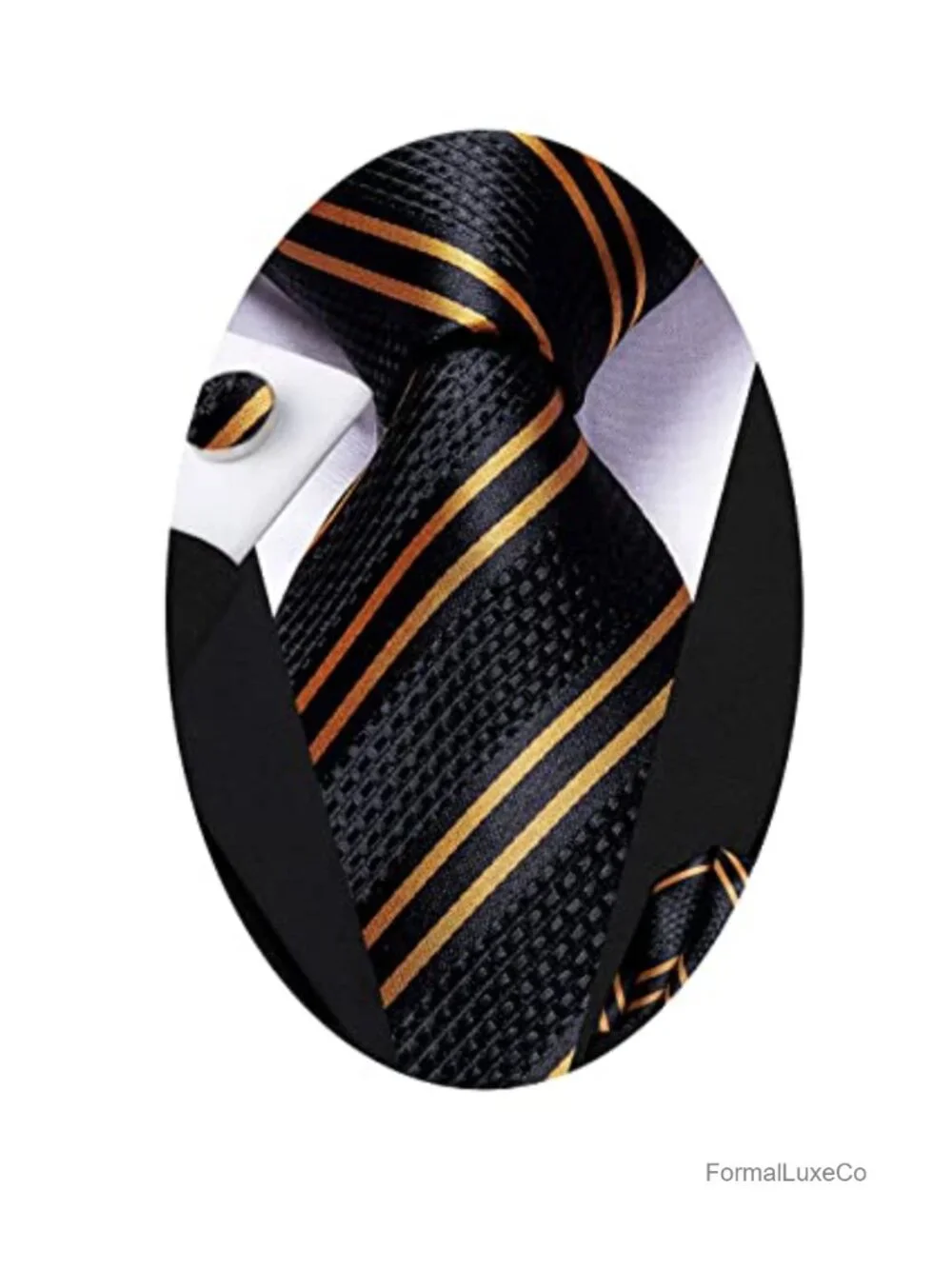 Hi-Tie Men's Silk Stripe Paisley Necktie Set with Pocket Square & Cufflinks,